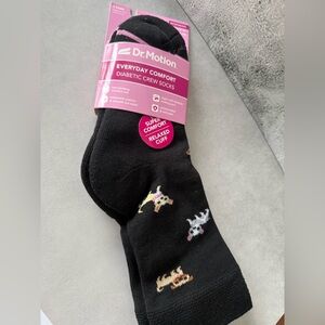 Black Diabetic Crew Socks with Dog Pattern